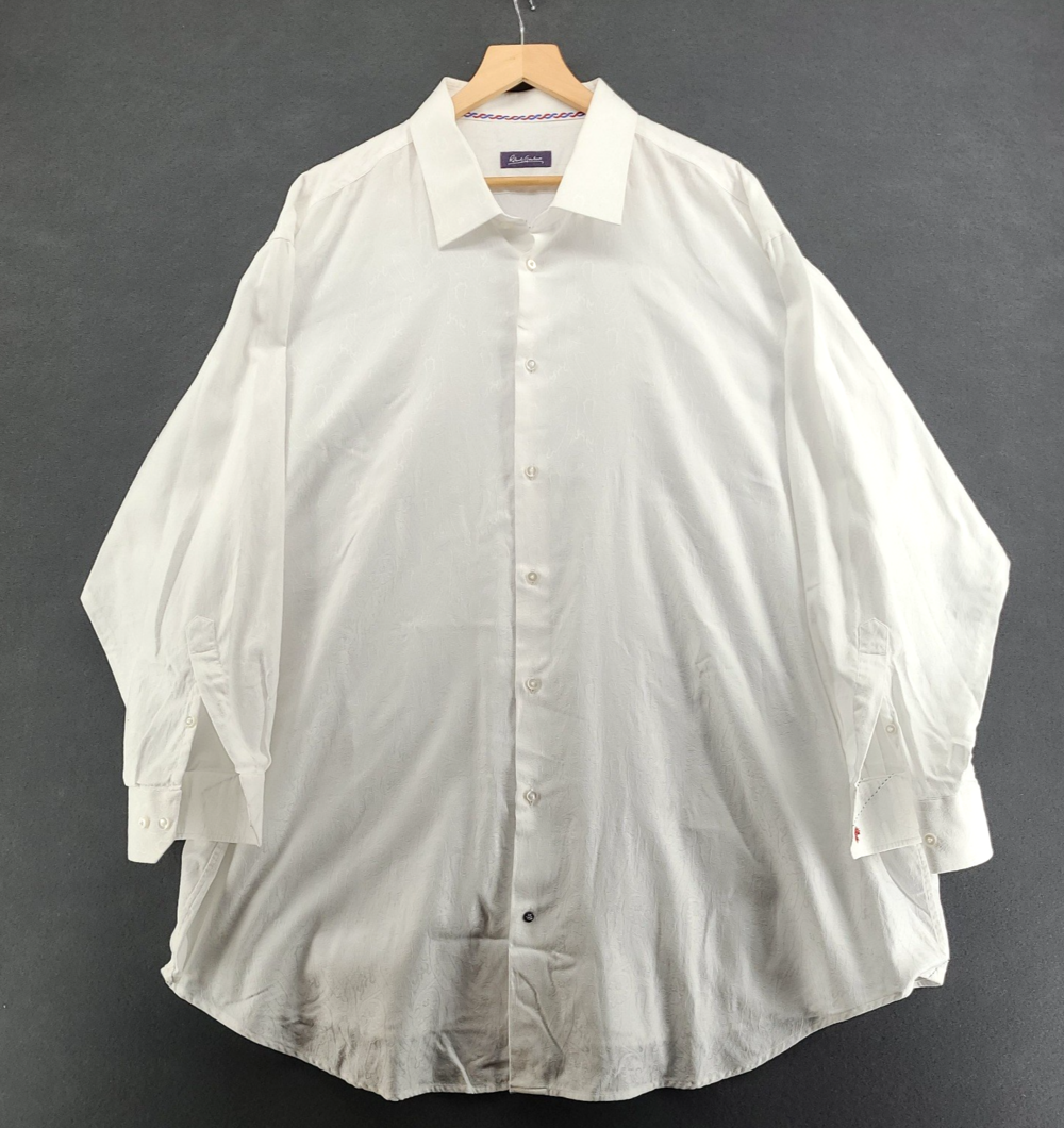 Robert Graham Shirt White Paisley Jacquard Cotton Mens 20 34/35 BIG 3XL 4XL Flip